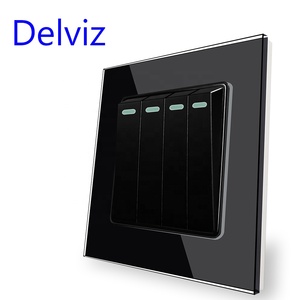 Delviz強化クリスタルガラススイッチパネル、AC 110V〜250Vスクエア16Aパワーコントローラー、4ギャング2ウェイプッシュボタンウォールランプスイッチ