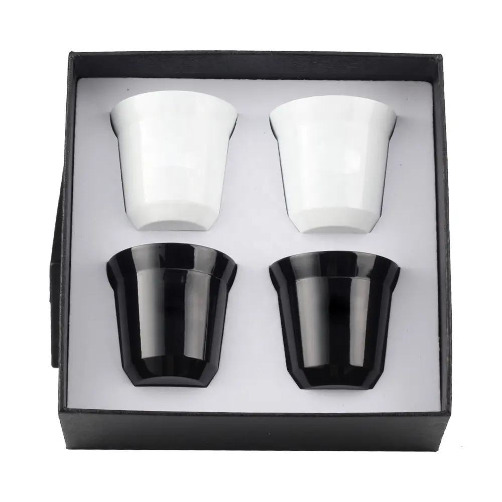 4 팩 이중 벽 절연 Demitasse 컵 마시는 커피 컵, 80mL (2.5 온스) 스테인리스 스틸 에스프레소 컵