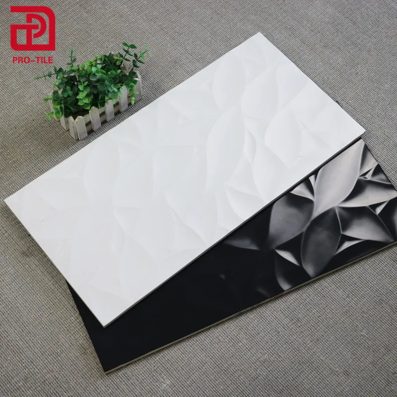 Azulejos de pared de fondo 3d, diseño simple para azulejo de pared de baño, blanco y negro, 300x600