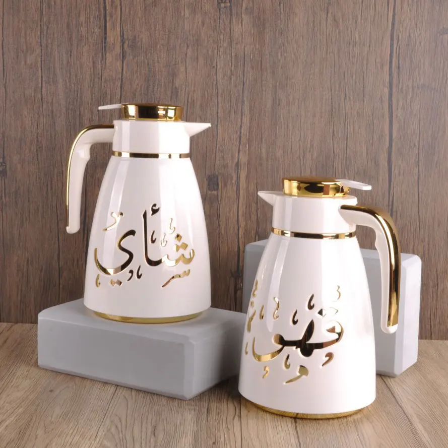 Arabische Luxe 1l Dubbele Wand Draagbare Kolf Vacuüm Geïsoleerde Waterkoker Koffie Theepot Dallah Arabische Koffiepot