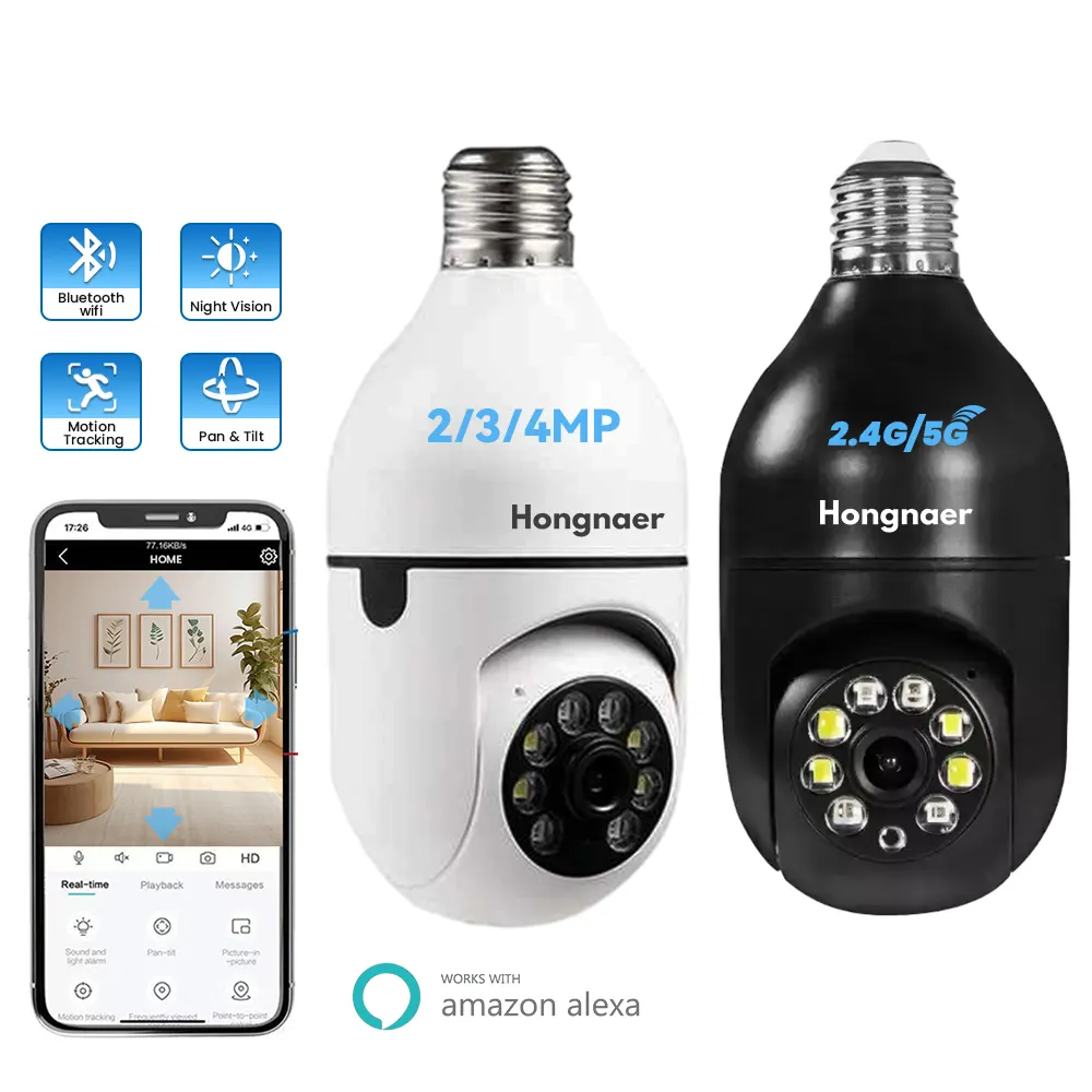 1080P 3mp 4mp Yiiot V380 Yoosee Icsee Tuya Nachtzicht 5G 360 Graden Ip E27 Draadloze Huisbeveiliging Cctv Wifi Lamp Ptz Camera