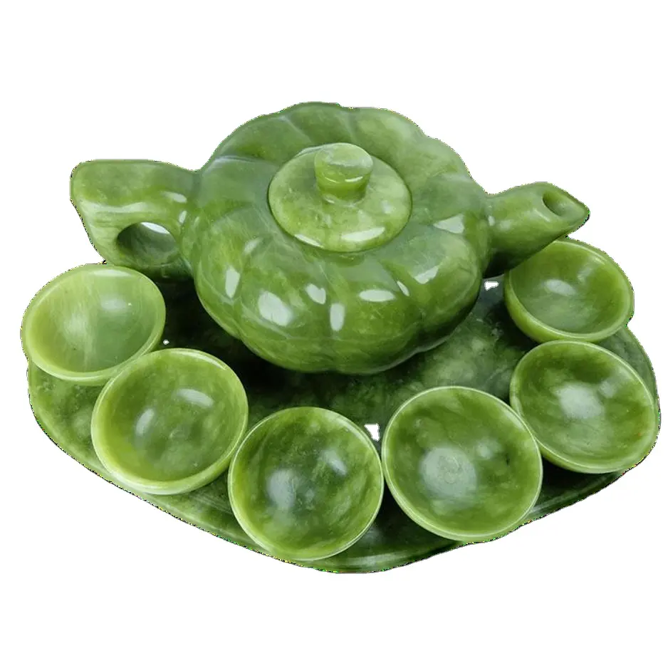 Tetera de Jade tradicional china, juego de 6 tazas y 1 plato de jade, teteras de Jade coleccionables y juegos de té