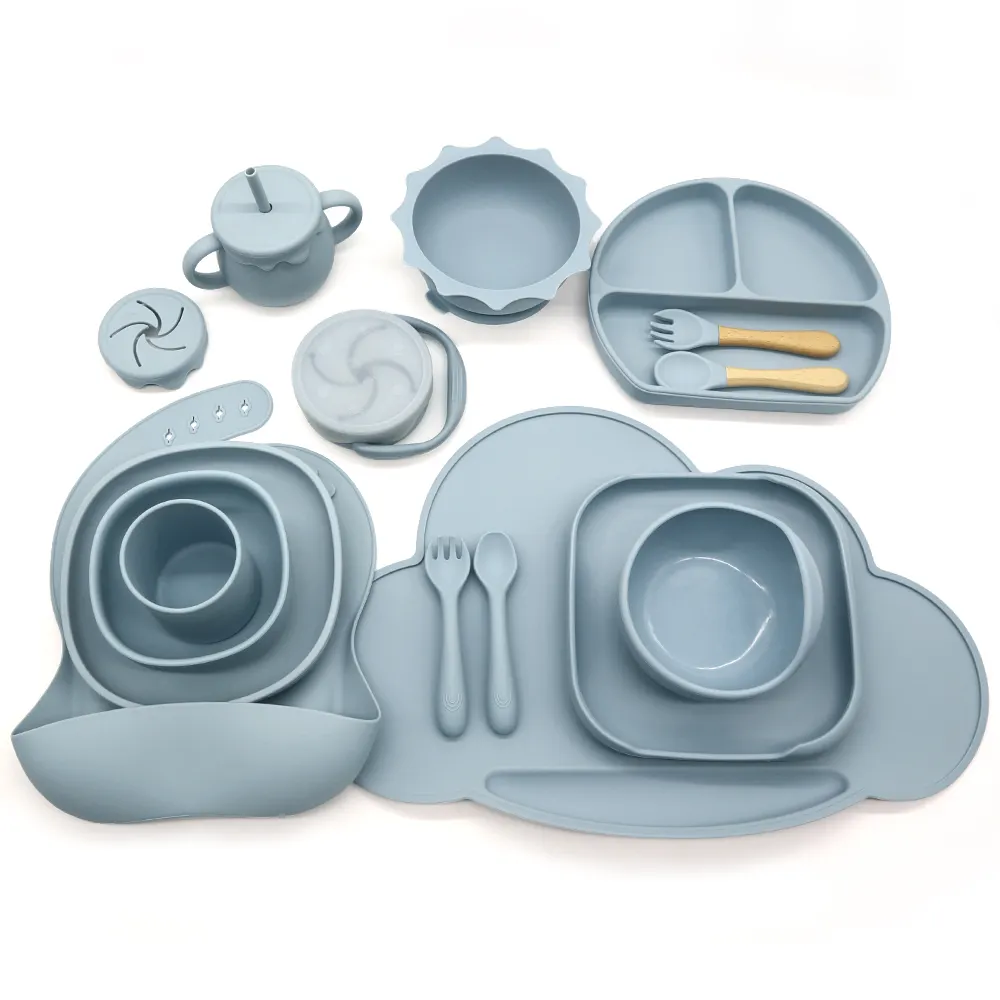 BPA Free Baby Solid Food Fütterung geschirr Utensilien Infant Led Entwöhnung ssets Silikonsc halen