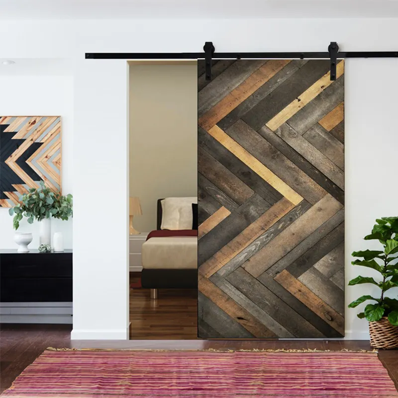 Prettwood-diseño de cubierta moderna para interiores, puertas correderas de granero de madera maciza a la venta