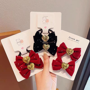 2pcs/Set French Style Velvet Bow Tie <strong>Hair</strong> <strong>Clip</strong> and <strong>Hair</strong> Band High <strong>Stretch</strong> Classic <strong>Hair</strong> Accessories for Girls