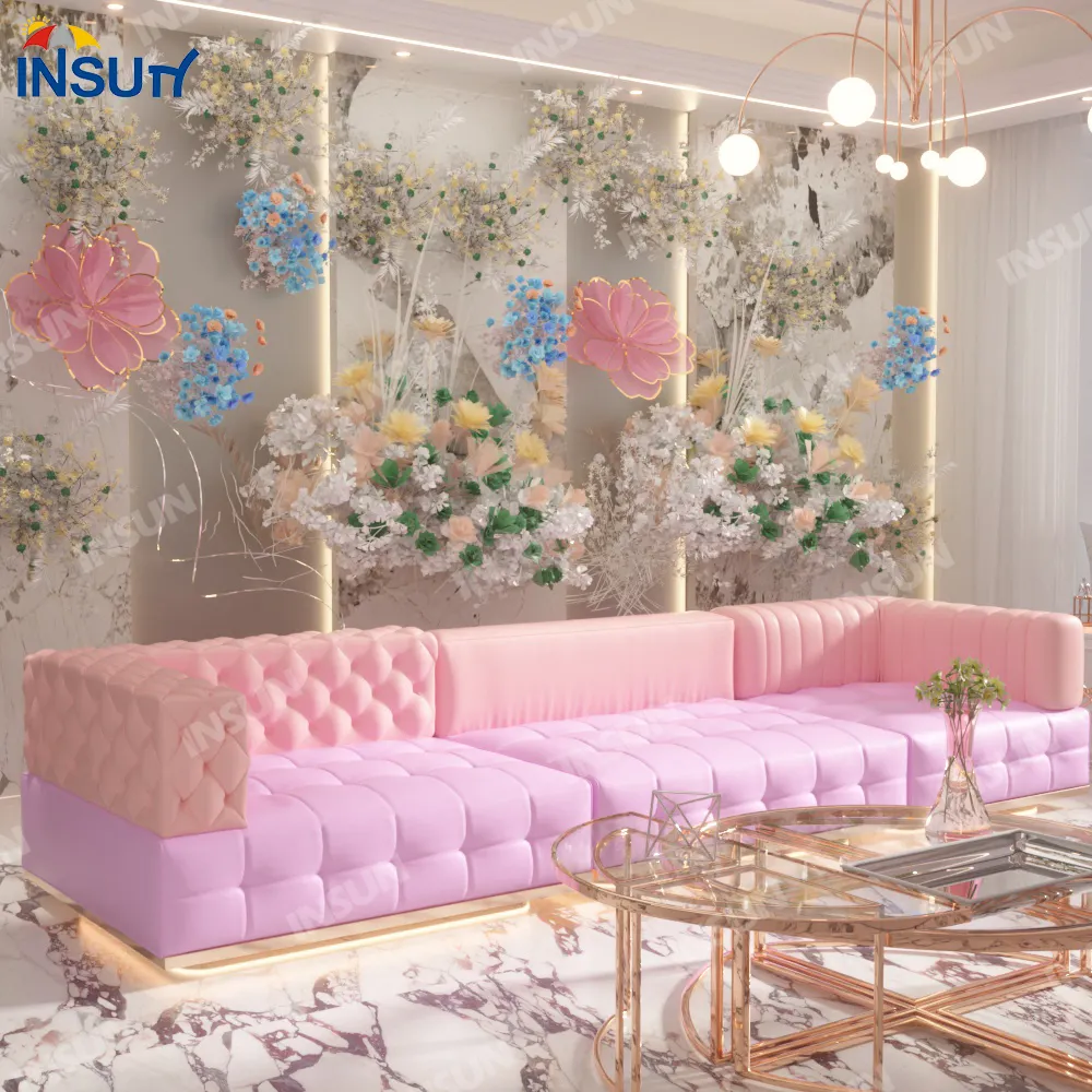 Insun Luxus Salon Schönheit Nordic Corner Lobby Lounge Couch Möbel Rosa Empfang Sitz gelegenheiten Wartezimmer Sofa