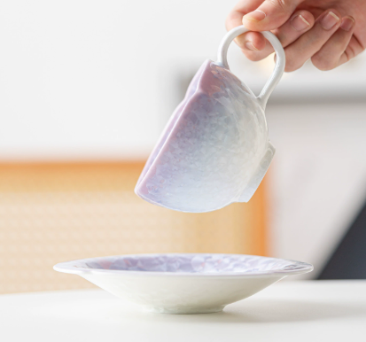 Tasse à café à bouche de fleur en glaçure de cristal-violet blanc-170ml