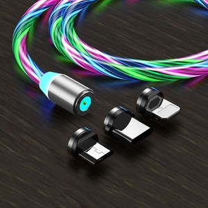 <strong>3</strong>-in-1 Flowing Magnetic Data Cable Compatible for <strong>Apple</strong> <strong>IOS</strong> Android for Huawei Phones Glowing Charging Cable One-to-Three - Product Image 1