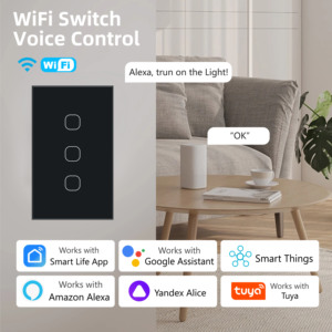 Cnskou สวิตช์ไฟติดผนังสำหรับบ้าน Tuya 1/2/3/4GANG 2WAY WiFi จับเวลาไฟบ้านอัจฉริยะผลิตจากโรงงาน cnskou ce/rohs/saa/aus/au Glass Alexa Google Home Tuya 1/2/3/4GANG - Product Image 3