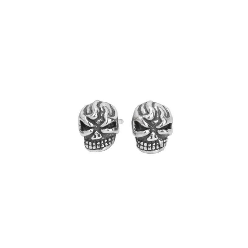 100% 925 in argento Sterling retrò creativo con teschio orecchino alla moda stile Street Punk spilla per uomo donna gioielli raffinati