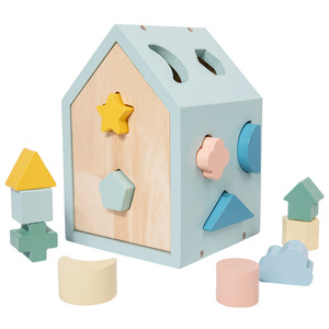 Wooden Children'<strong>s</strong> Educational Geometric Shape <strong>Cognitive</strong> Matching Wisdom House Three-dimensional Building Blocks Intelligence Box - Product Image 1