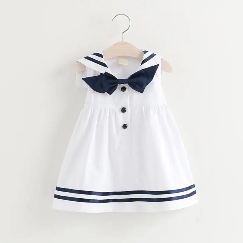 Vestido de estilo veraniego para bebés y niñas, a rayas, cuello marinero de algodón, lazo grande, ropa para niños, 2019