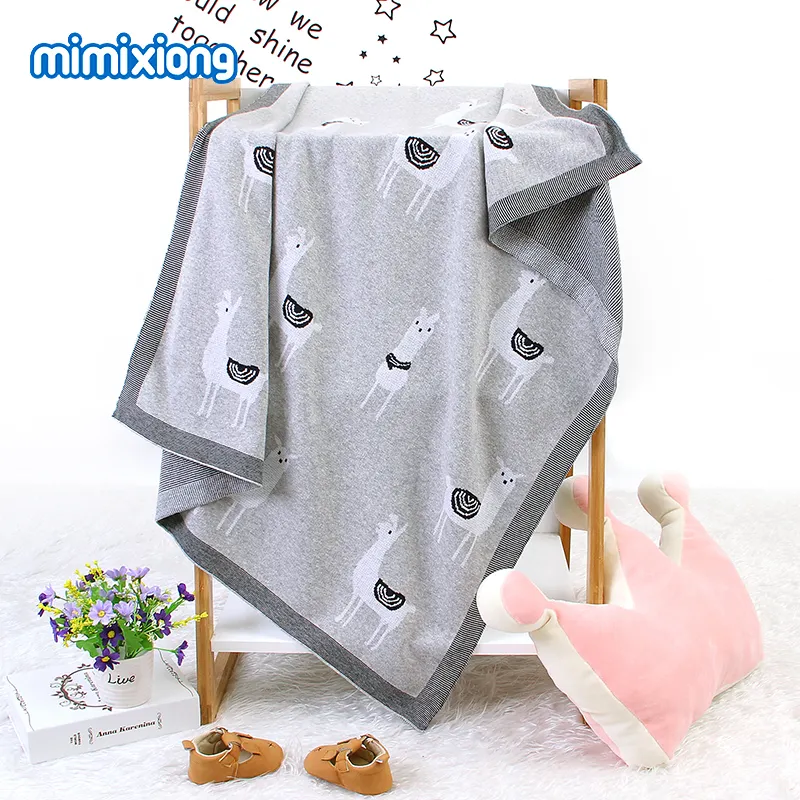 Mimixiong cobertor de tricô para bebês recém-nascidos, cobertor personalizado barato com padrão de alpaca, cobertor super macio