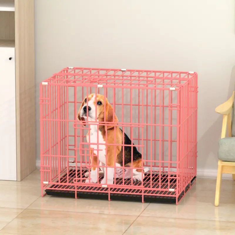 Großhandel faltbare Haustier-Hundekästen Hundekästen Metallküken mit 2 Türen kaubeständiger Kunststoffsockel-Schale und Tragehandle
