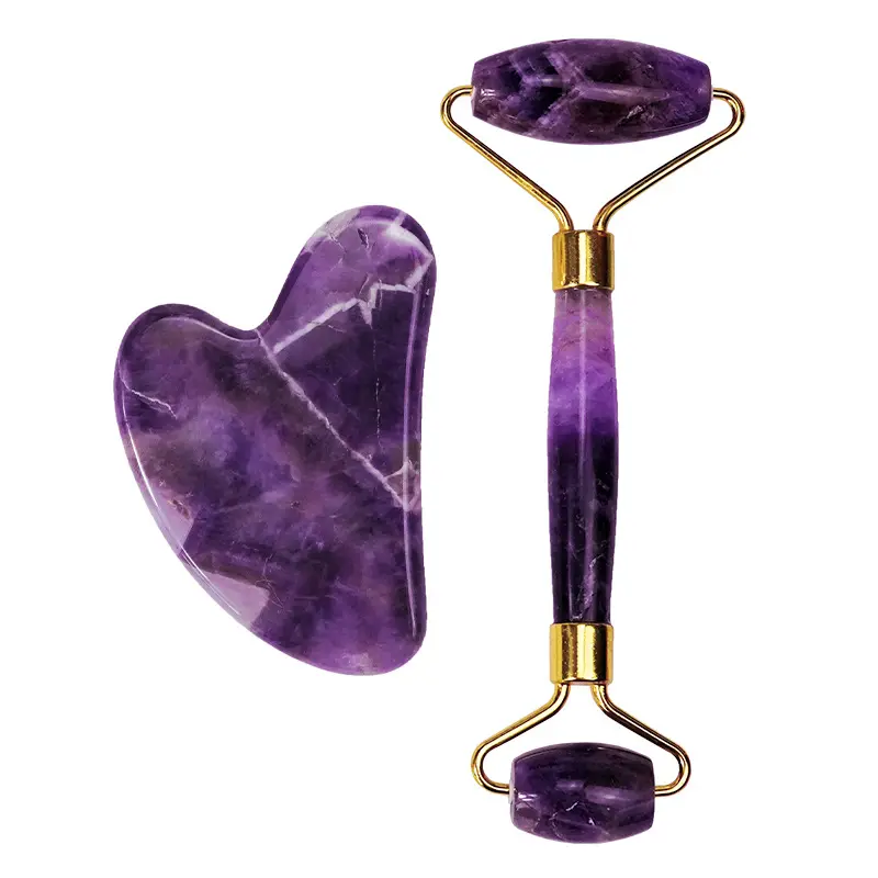 Rodillo de piedra de Jade y amatista con Logo personalizado, masajeador Facial, Gua sha, púrpura, venta al por mayor