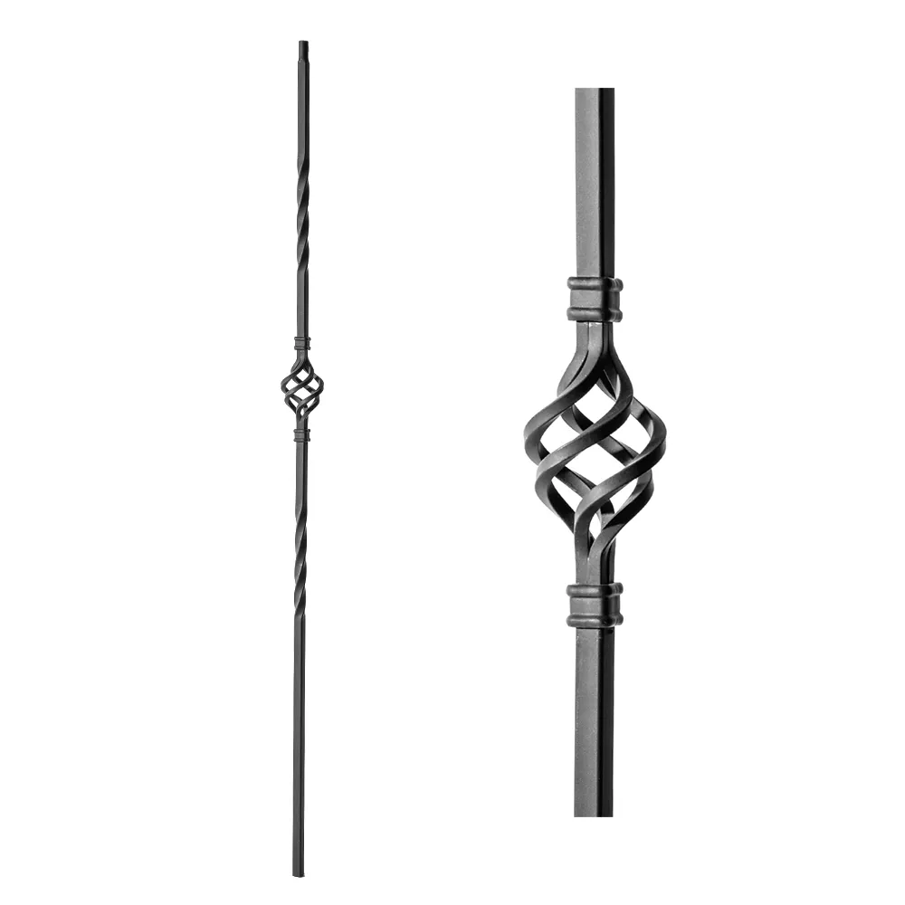 Modern Wrought Iron Star Balusters Series Plain Bar satin Black Spindle Interior Stair Parts Hollow Metal Spindle
