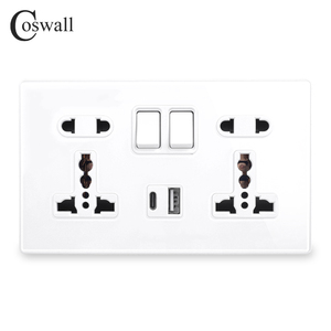 Coswall13Aデュアルクイック充電スイッチコントロールUSBポートスマート電源コンセント18WタイプC強化クリスタルガラスユニバーサルウォールソケット - Product Image 3