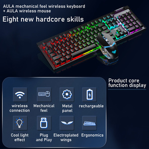 AULA T610 2,4G Combo de ratón de teclado inalámbrico para juegos recargable con iluminación fresca para escritorio de oficina y juegos