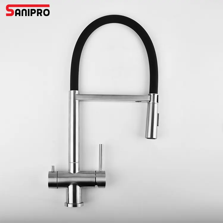 SANIPRO Estilo Europeu Três Vias Filtro Tap Pulverizador Cozinha Torneiras 304 Aço Inoxidável Purificador De Água Torneira Misturadora