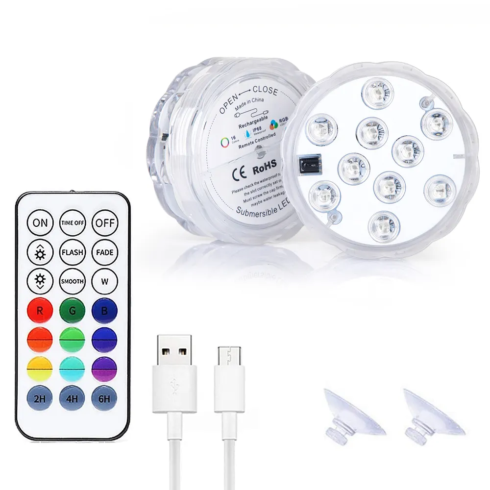 USB Rechargeable Swimming Pool Light RGB LED Night Light with Suction Cup RF Control Outdoor Pond Underwater Submersible Lamp