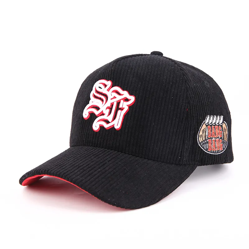 All'ingrosso Unisex moda velluto a coste personalizzato ricamo 3D Logo berretto sportivo cappello berretto da Baseball