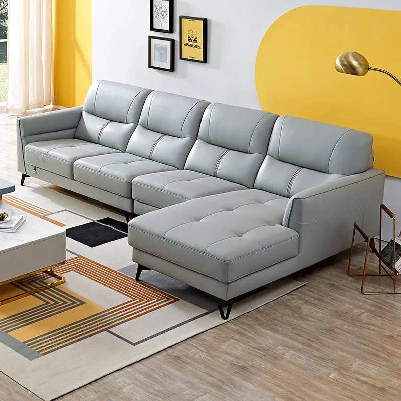 Perabot Ruang Tamu 102568 Sofa Kulit Mewah, Modern Italia Bentuk L