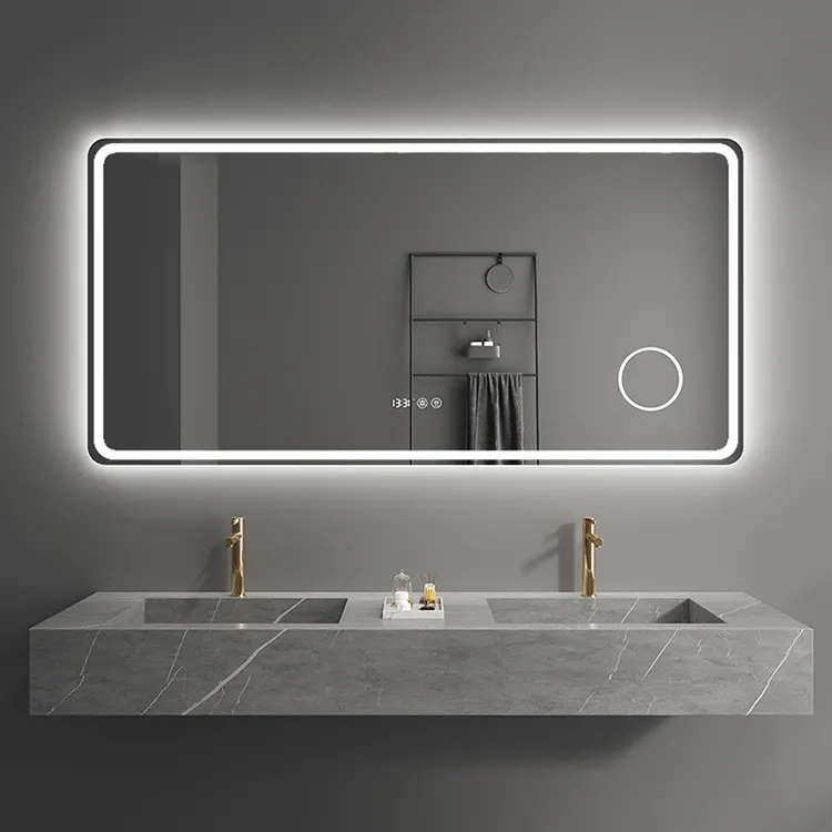 Miroir de lumière LED de haute qualité écran tactile désembueur intelligent miroir de salle de bain de maquillage grossissant mural