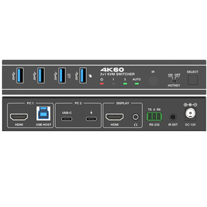 4K60 2x1 HDMI2.0 USB-C <strong>KVM</strong> Switcher with Usb <strong>3</strong> and Audio for Home Theatre System