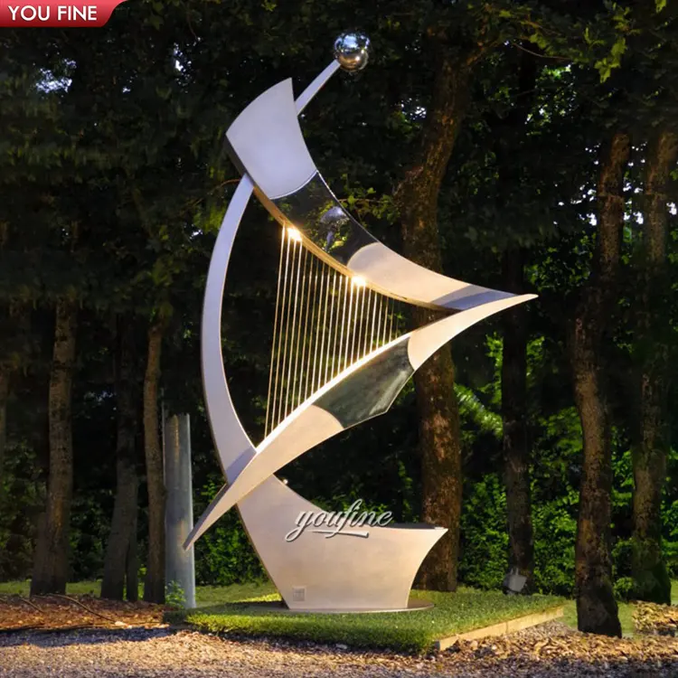 Estatua de Metal para césped al aire libre, escultura de acero inoxidable, fuente de agua