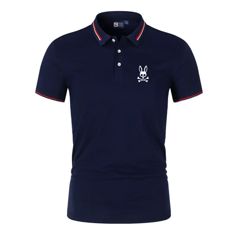 T-Shirt Pria Musim Panas 2022 Polo Shirt Lengan Pendek Mode Kerah Kemeja Polo Lengan Pendek Motif Label Mikro Hantu Kelinci