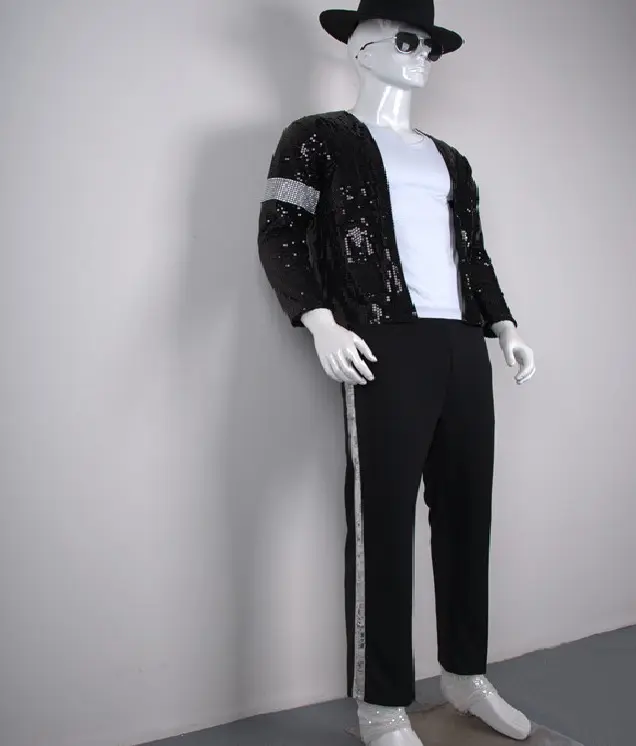 Costume Jean à paillettes Michael Jackson, 2 pièces, ensemble veste pantalon, chaussettes, costume Cosplay à paillettes noires