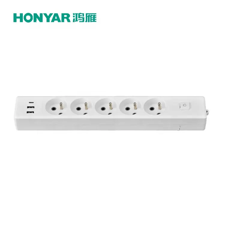 Honyar Wholesale EU Plug 2 3 4 5 6 Outlet Power Extension Socket with USB C Switch Indicator