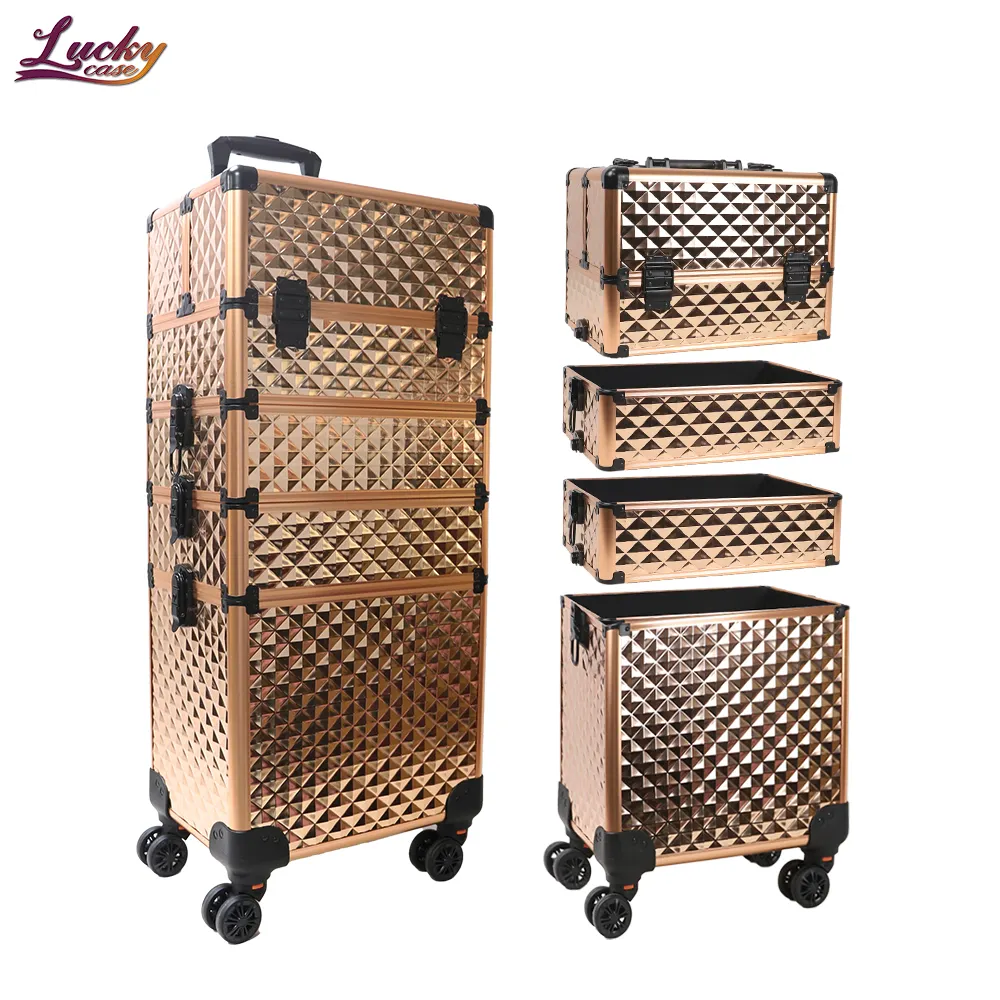 4 In 1 Professional Makeup Case Nail Hairdressing Beauty Cosmetics Case Trolley Vanity Suitcase