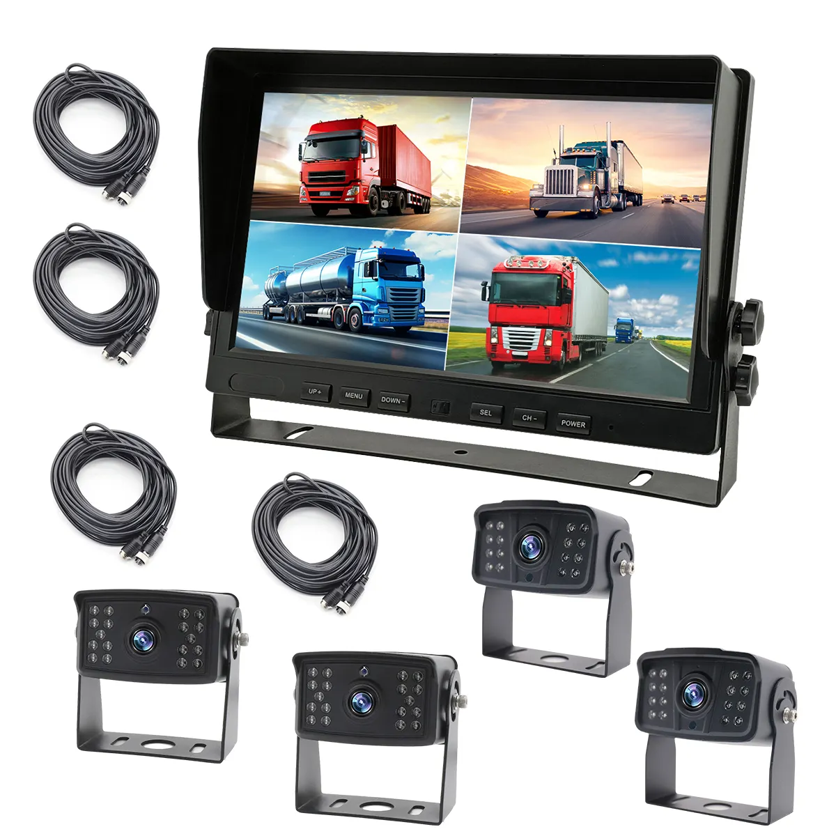 YWX Câmera de visão traseira sem fio de alta resolução com suporte para monitor de 10,1 polegadas Sistema de câmera de caminhão com entrada de sinal de 2 a 4 vias