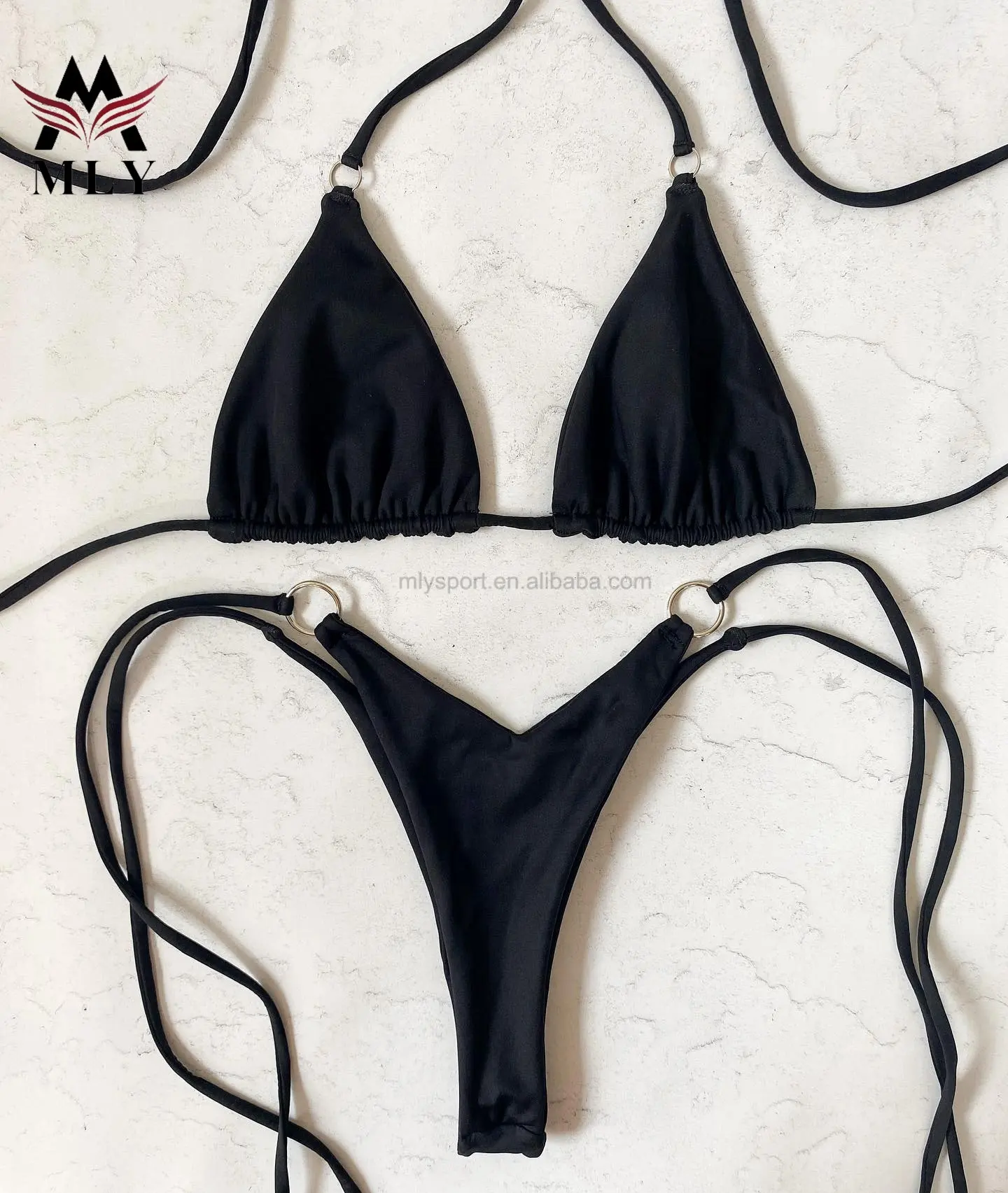 Mini bikini pequeño sin costuras para chica, traje de baño pequeño de estilo playero, color negro, 2023