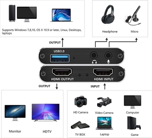 Tarjeta de captura de VIDEO 4K HD con interfaz USB 3,0 y entrada de micrófono para transmisión y grabación de alta calidad, divisor - Product Image 6
