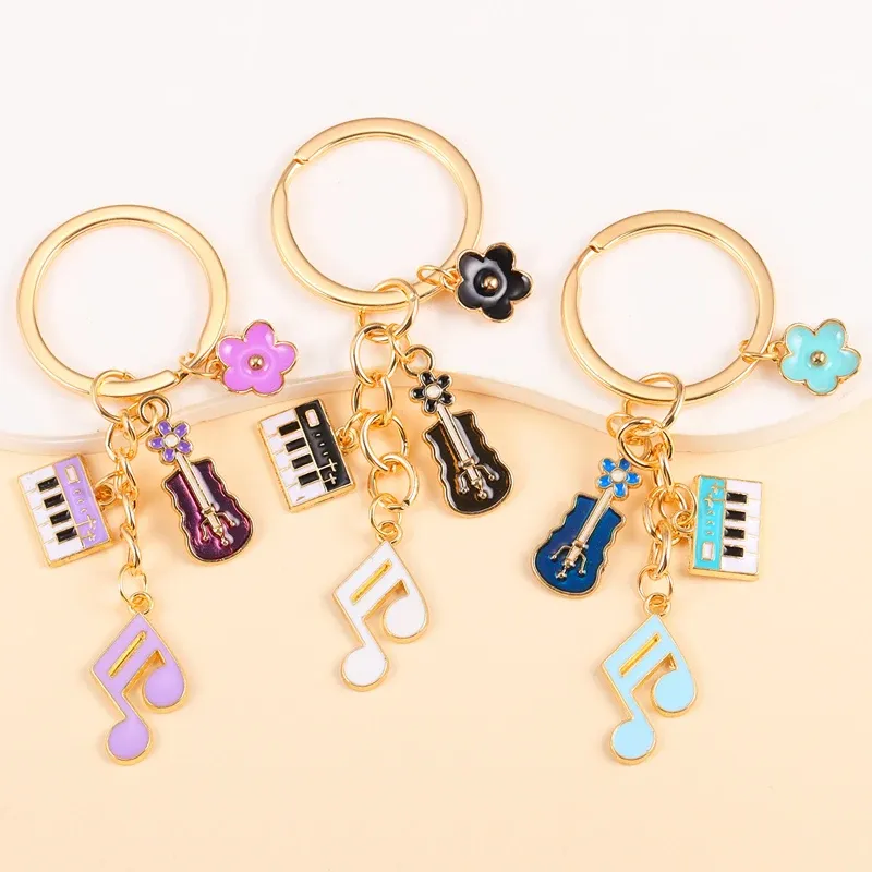 Thời trang dễ thương trang trí nội thất keyholder Túi Chìa Khóa Xe men Keychain Guitar âm nhạc ghi chú Đàn Piano mặt dây móc khóa kim loại