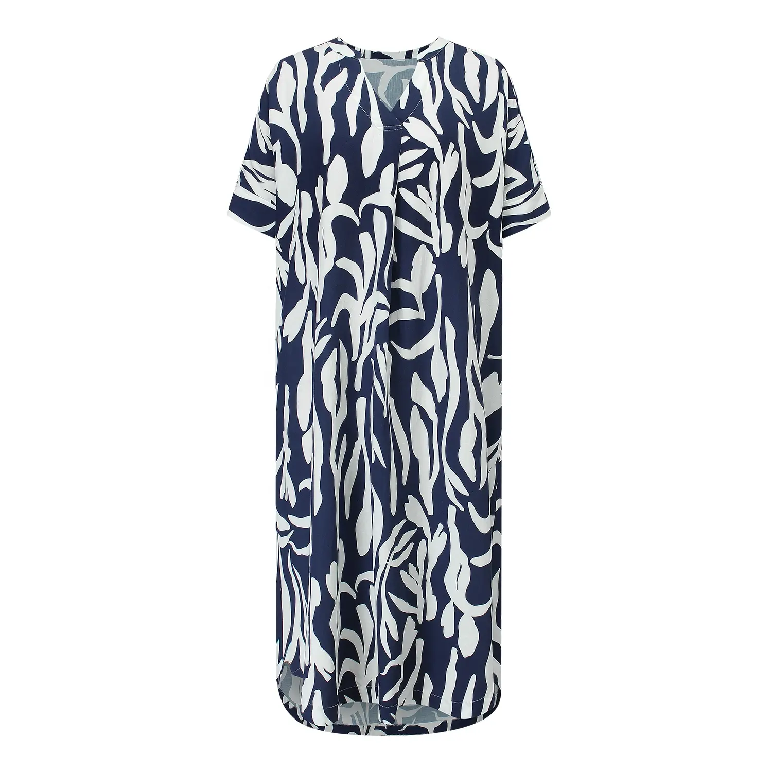 Faire mes vêtements personnalisé à manches courtes col en V été graphique blanc bleu partout bloc imprimé robe mi-longue tunique femmes