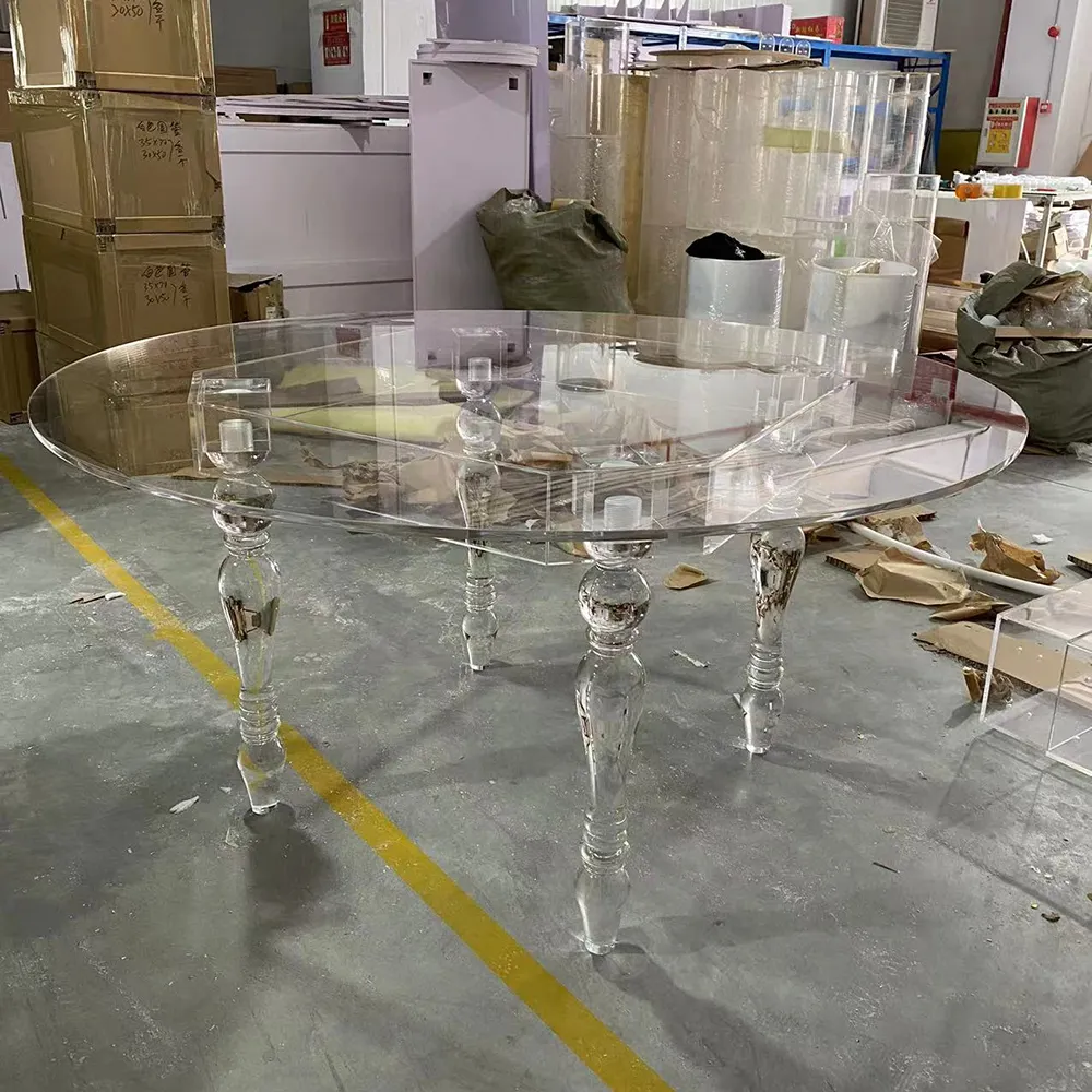 Mesa de jantar redonda em acrílico transparente, mesa circular moderna para casamento, conjunto de 4 cadeiras e metal