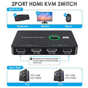 Interruptor de 2 puertos Hd-mi Usb Kvm, dos ordenadores para compartir teclado, ratón y monitores de impresora - Product Image 2