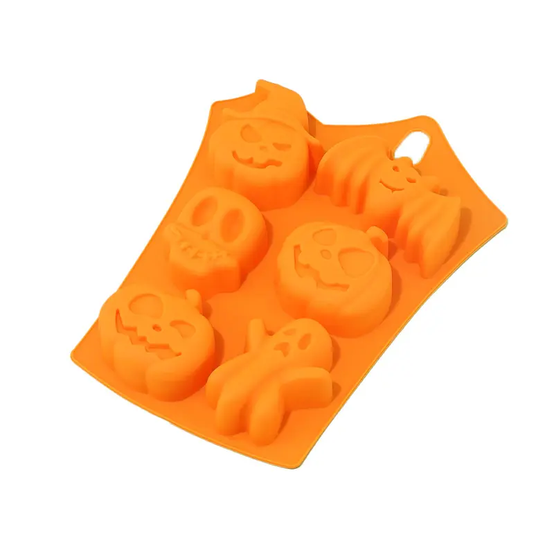 3d Versieren Pompoen Chocolade Cookie Candy Mal 6 Hole Halloween Pompoen Vleermuis Ghost Vorm Siliconen Cakevorm