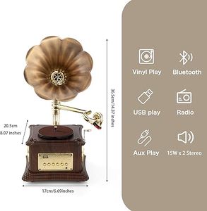 迷你复古留声机留声机乙烯基唱机立体声扬声器蓝牙4.2/辅助输入/辅助输出/USB输入/调频 - Product Image 4