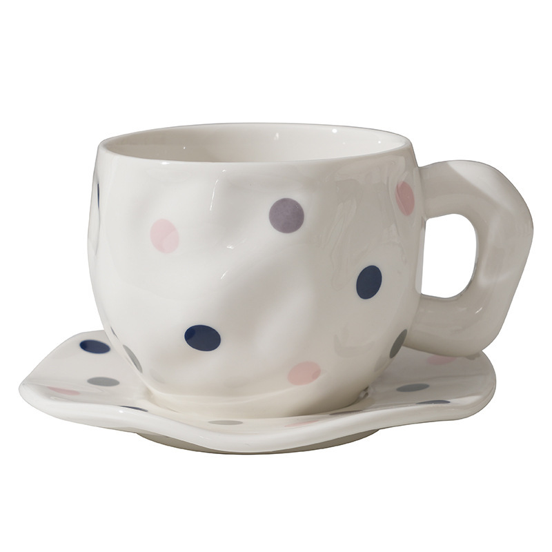 Color wave dot cup and saucer-400ml