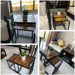 Mesita de noche Industrial para el hogar y la Oficina, juego lateral de apilamiento de café, anidadas, 2 mandos, para sala de estar - Product Image 6