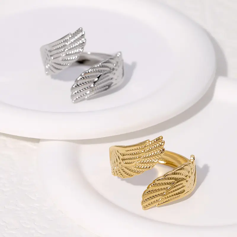 Fashion Design No dissolvenza oro argento angelo anello di ala all'ingrosso aperto regolabile in acciaio inox anelli per le donne gioielli