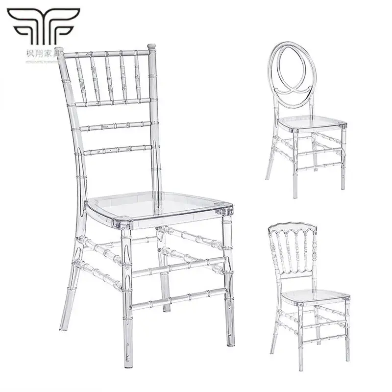 Resina acrílica plástica Tiffany Chiavari Wedding Chair Cadeira de jantar Cadeira do Hotel 2022 Crystal Clear para eventos modernos