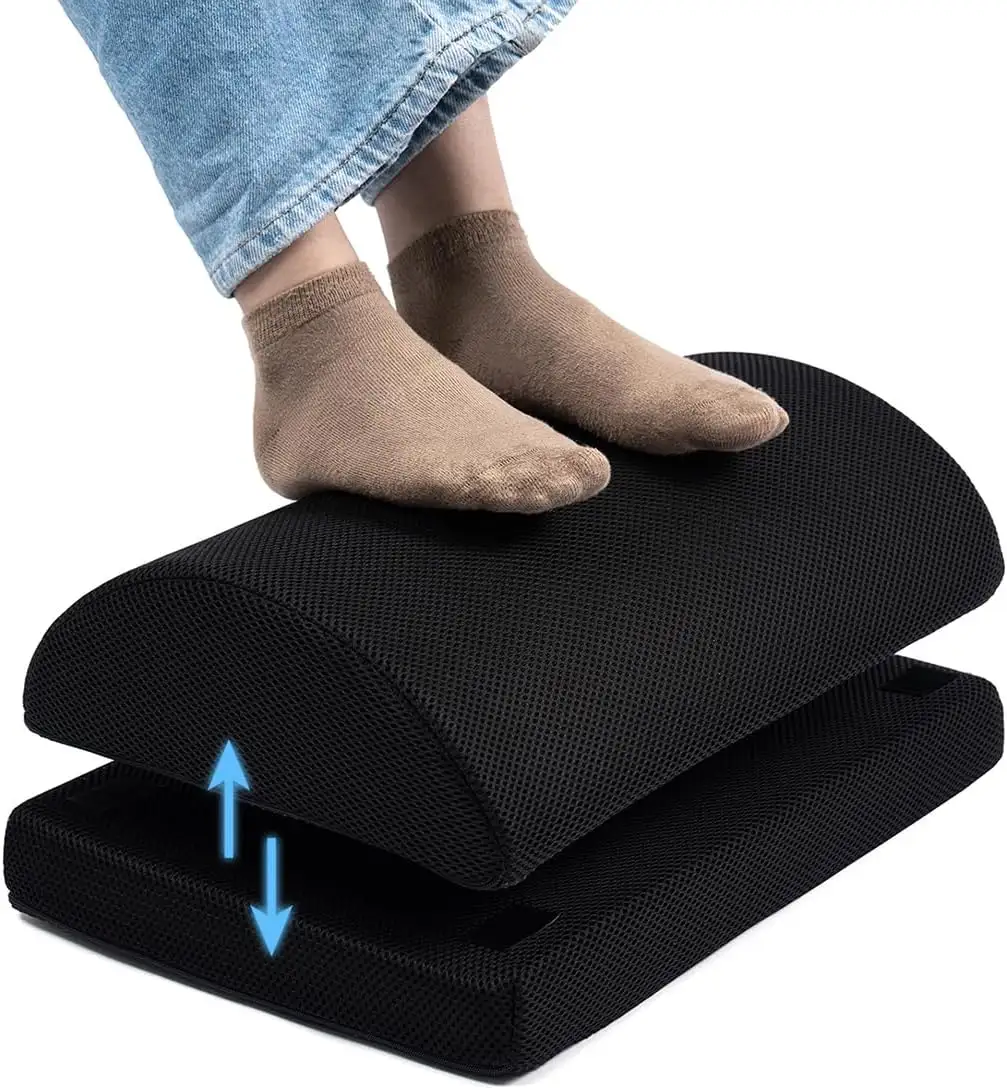 コンピューターチェア用の高さ調節可能な2つの低反発フットスツール-背中と腰の痛みを和らげるための快適なクッション