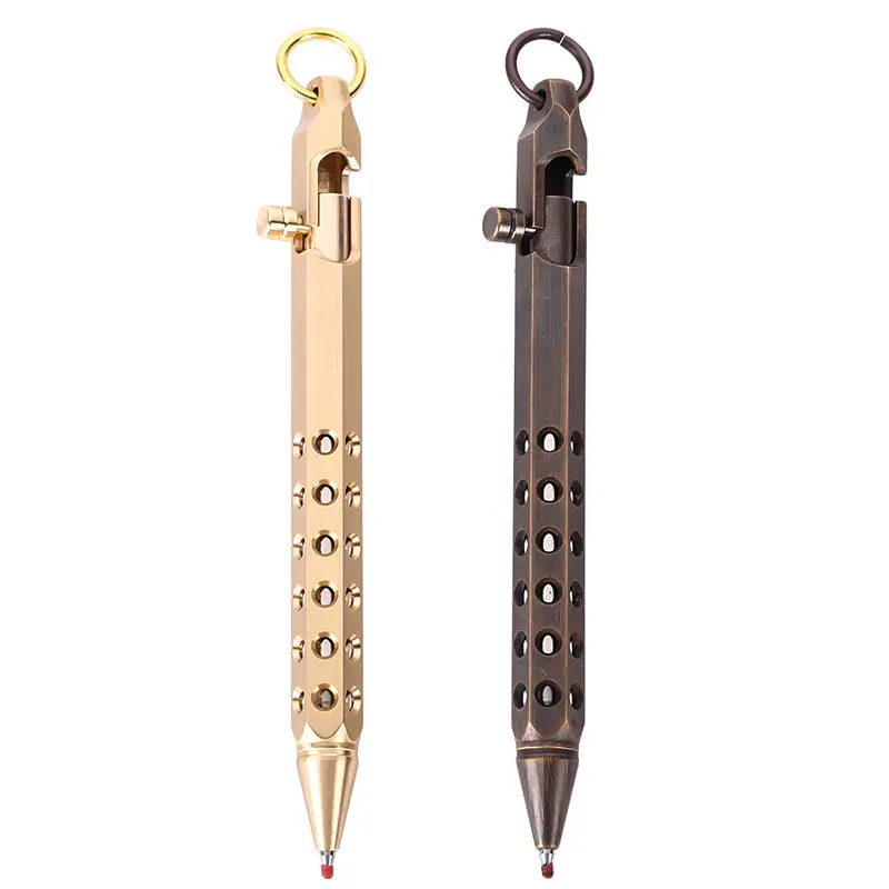 Fast Shipping Luxury Retro Brass Bolt Pen CNC Lathe Hexagonal Bullet Pen Six-edges Brass Polished Brushed Bolt Action Pen