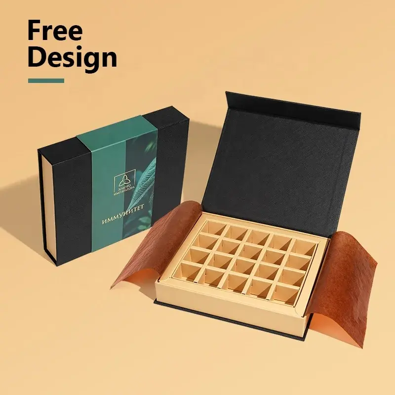 하이 엔드 단단한 초콜릿 상자 골판지 마그네틱 클로저 골드 로고 종이 초콜릿 포장 상자