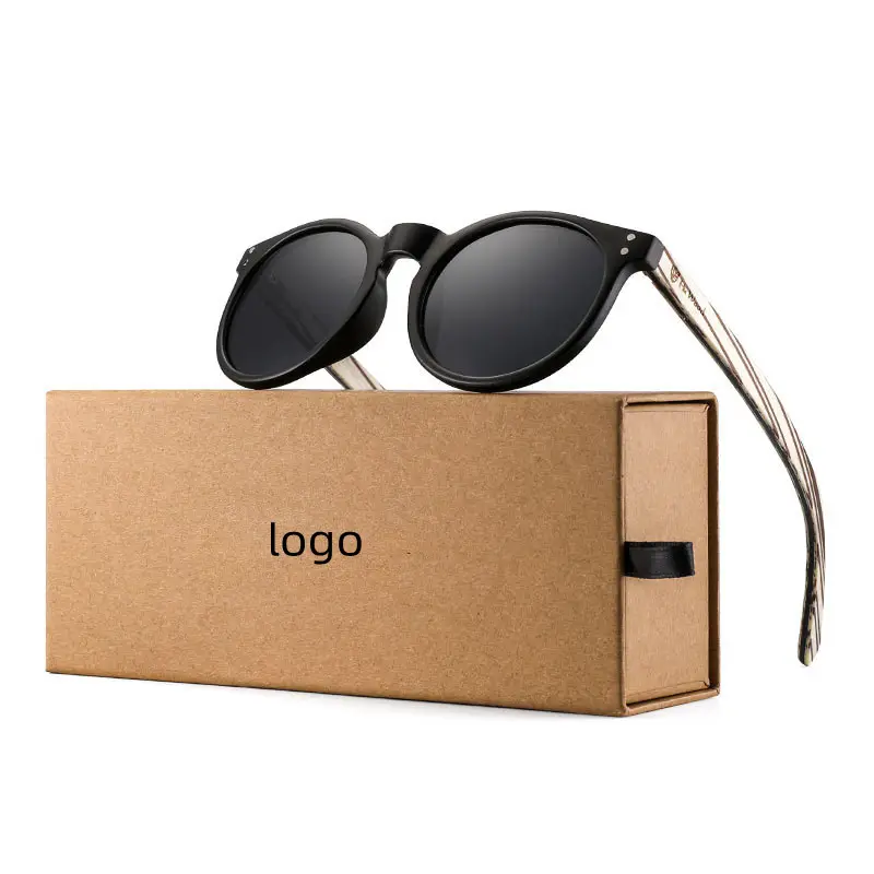 Custodie in legno disponibili sfuse personalizzate di alta qualità per uomo donna lenti polarizzate occhiali da sole rotondi in legno con montatura in legno di quercia retrò